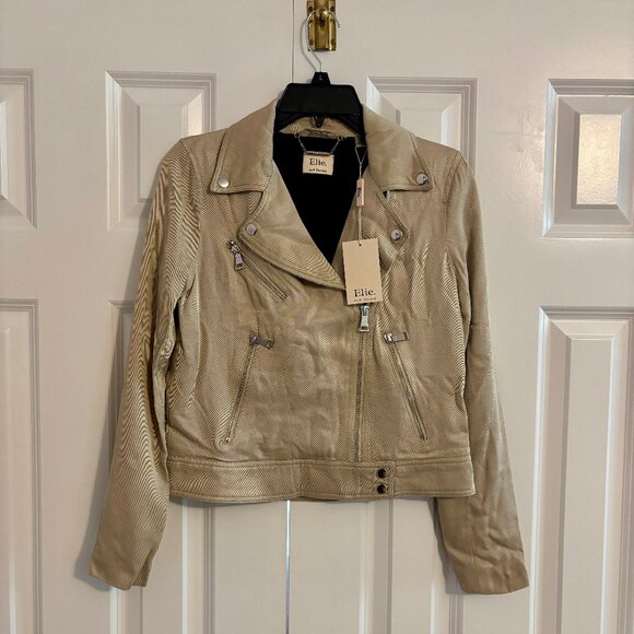 NWT Elie. Elie Tahari Twill Lightweight Moto Utility Tan Jacket Women XS - Picture 2 of 8